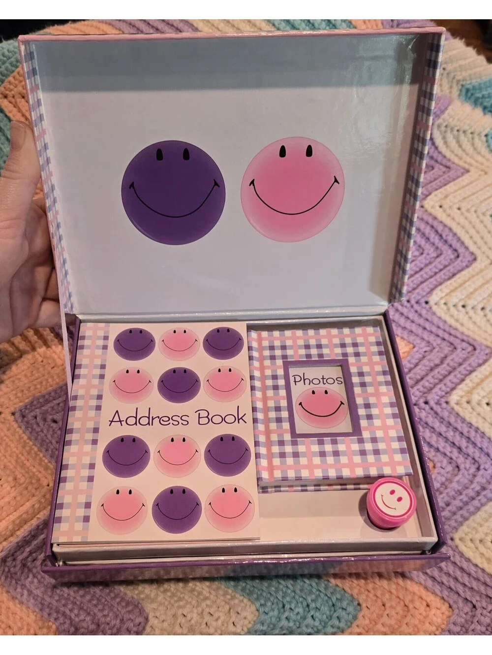 Vintage 1999 Y2K Best Friends Pink Purple Smiley Face Boxed Stationary Set NOS
